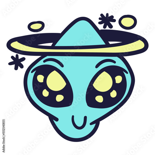 Alien's head ring satelite colorful stroke