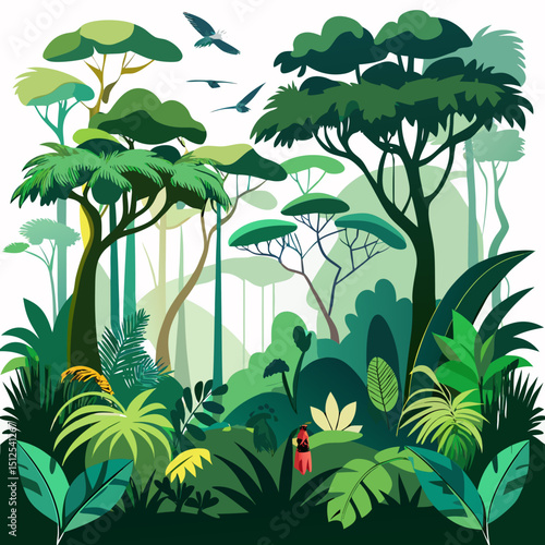 World Rainforest Day Vector Illustration – Jungle, Nature, Trees, Tropical Wildlife Concept