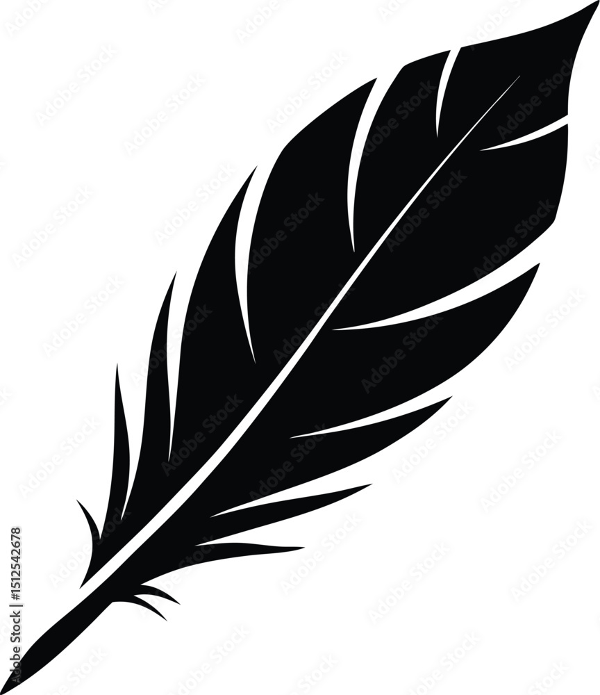 Obraz premium Feather silhouette vector, black feather icon, simple bird plume, isolated design element, minimal nature graphic 