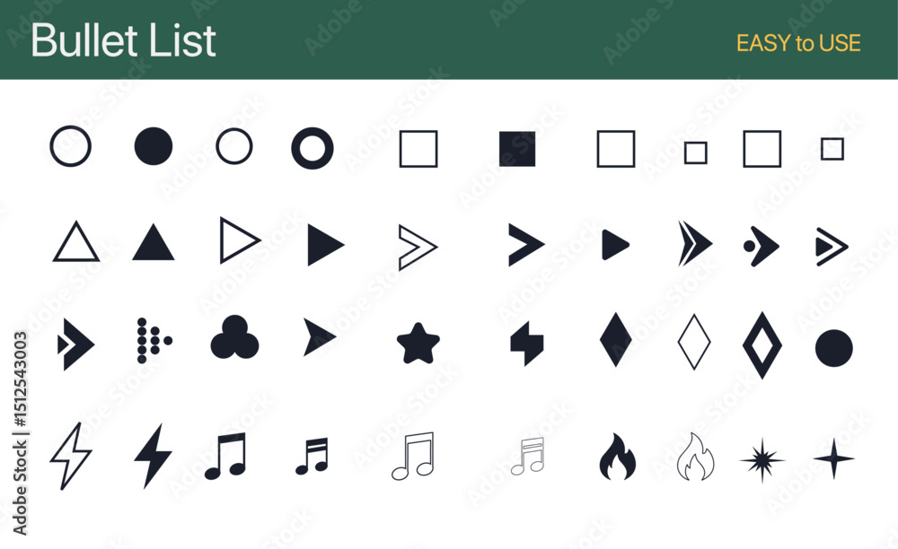 flèche, Bullet List for PowerPoint Presentation, Bullet point collection, arrows set vector illustration. Bullet points arrow collection. Vector illustration. Bullet point collection for presentation	