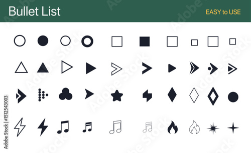 flèche, Bullet List for PowerPoint Presentation, Bullet point collection, arrows set vector illustration. Bullet points arrow collection. Vector illustration. Bullet point collection for presentation	