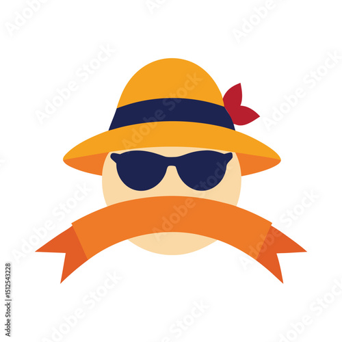 a Sunhat with Ribbon Vector Illustration on White Background.