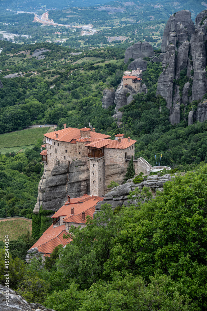 Fototapeta premium ancient churches in the remote mountains of the Meteora Valley in Greece on a May day