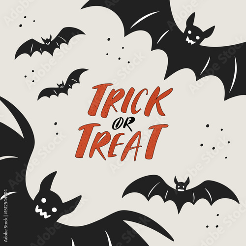 Black bat silhouettes scattered on a white background with lots of free space halloween day