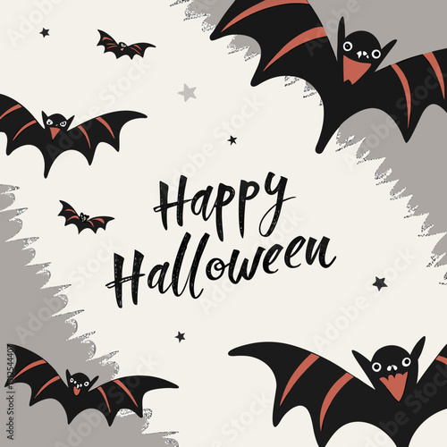 Black bat silhouettes scattered on a white background with lots of free space halloween day