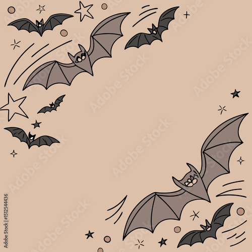 Black bat silhouettes scattered on a white background with lots of free space halloween day
