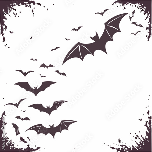Black bat silhouettes scattered on a white background with lots of free space halloween day