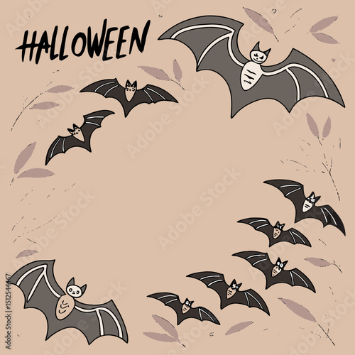 Black bat silhouettes scattered on a white background with lots of free space halloween day