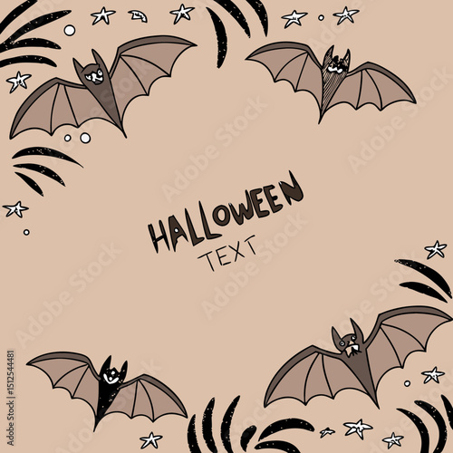 Black bat silhouettes scattered on a white background with lots of free space halloween day