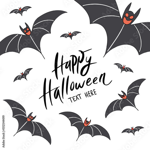Black bat silhouettes scattered on a white background with lots of free space halloween day