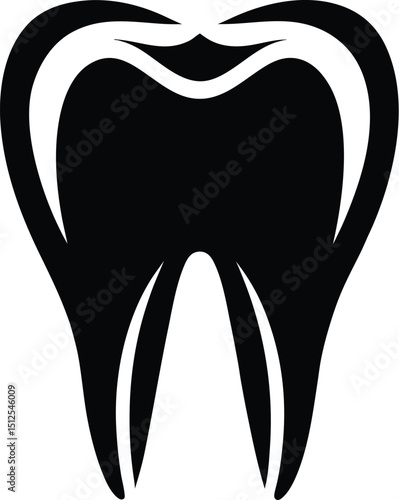 Tooth silhouette vector, healthy tooth icon, dental care symbol, black tooth graphic
