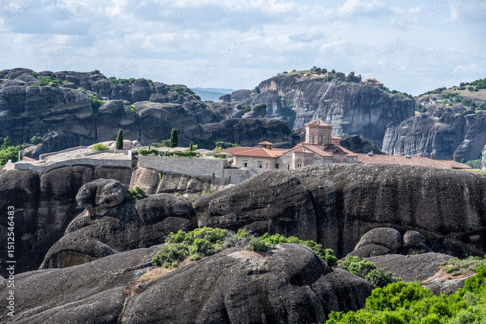 Fototapeta premium ancient churches in the remote mountains of the Meteora Valley in Greece on a May day