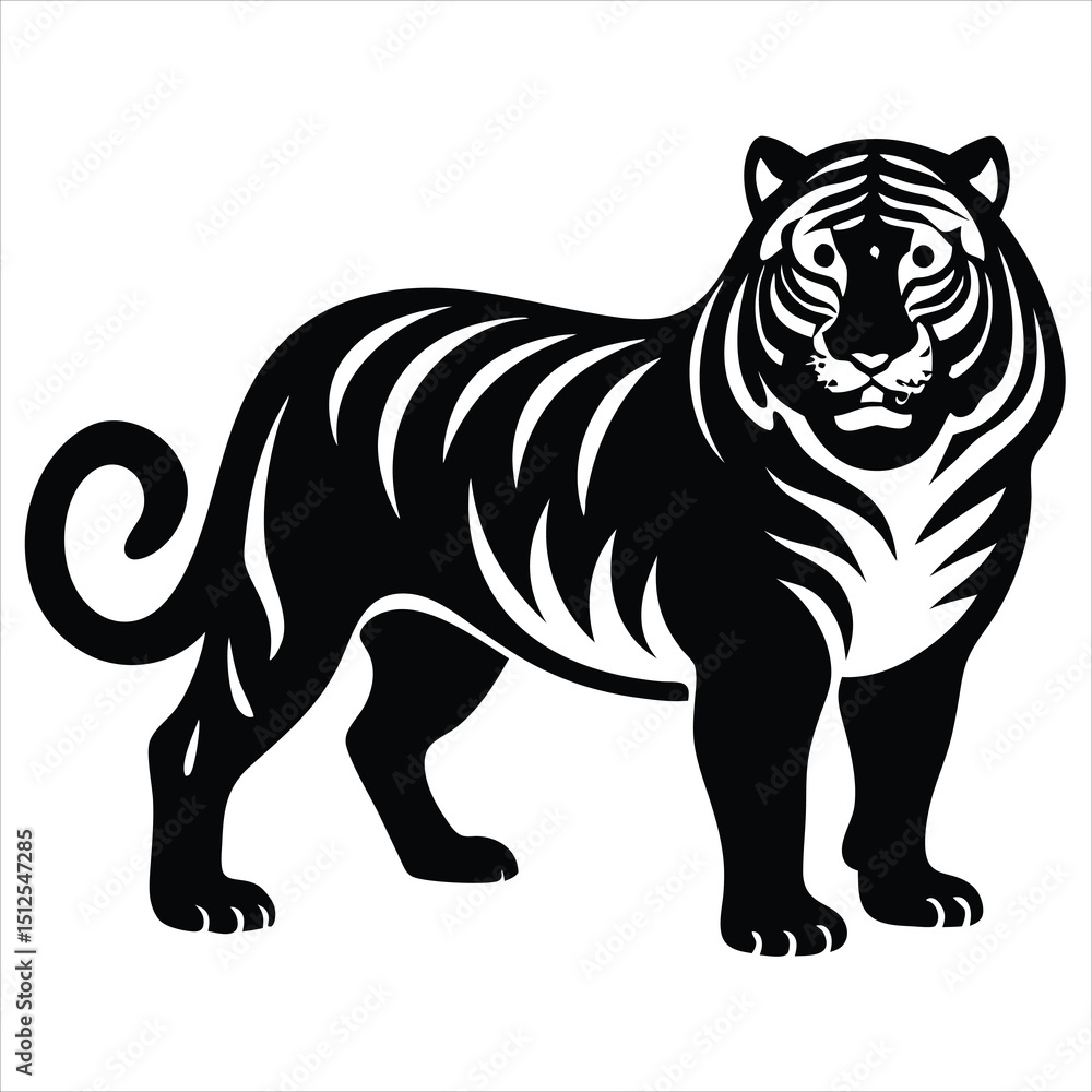 Naklejka premium Tiger Walking Through Lush Jungle Leaves Intricate Vector Design