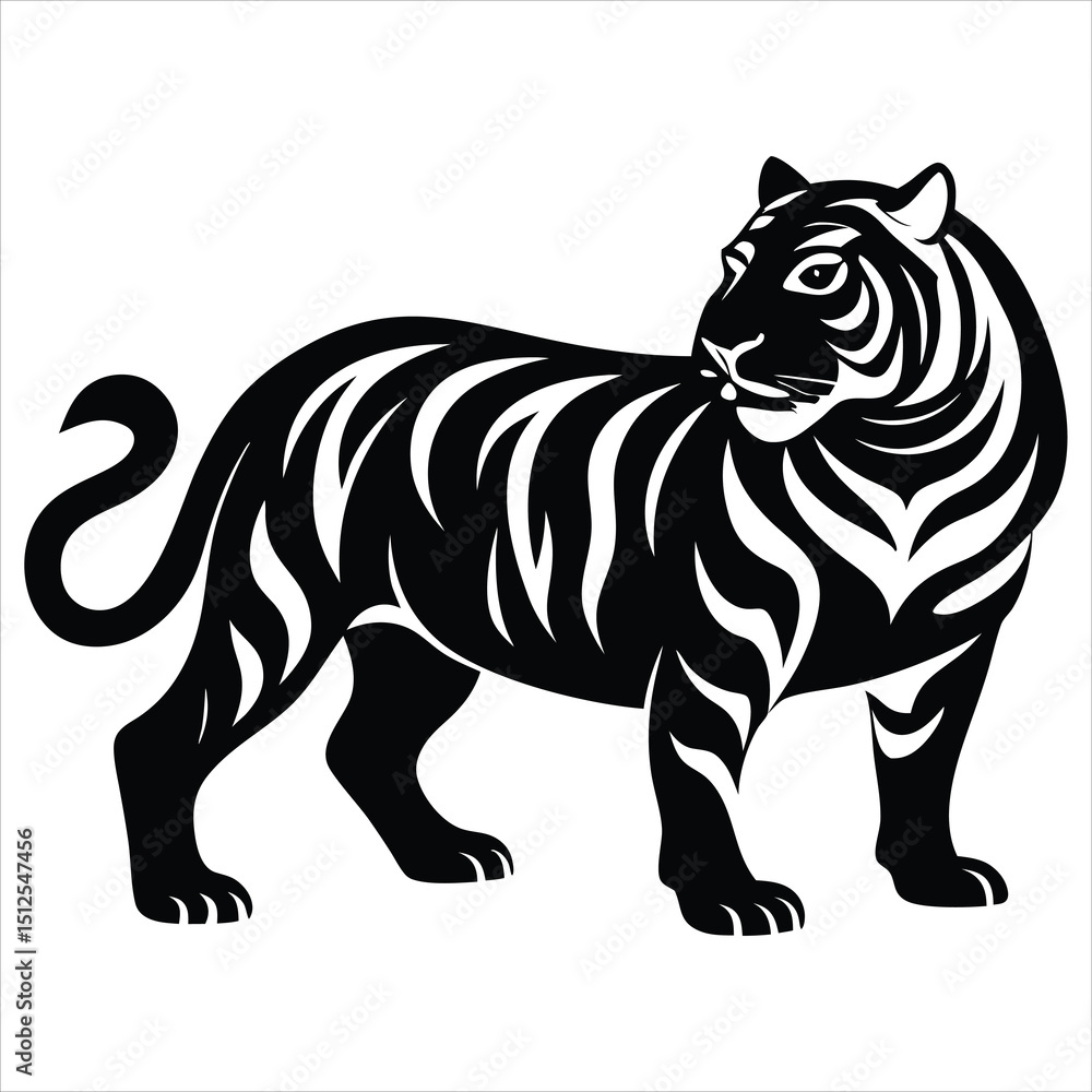 Obraz premium Tiger Walking Through Lush Jungle Leaves Intricate Vector Design