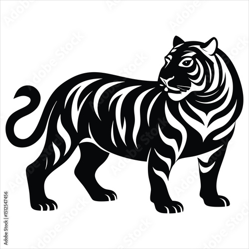 Tiger Walking Through Lush Jungle Leaves Intricate Vector Design