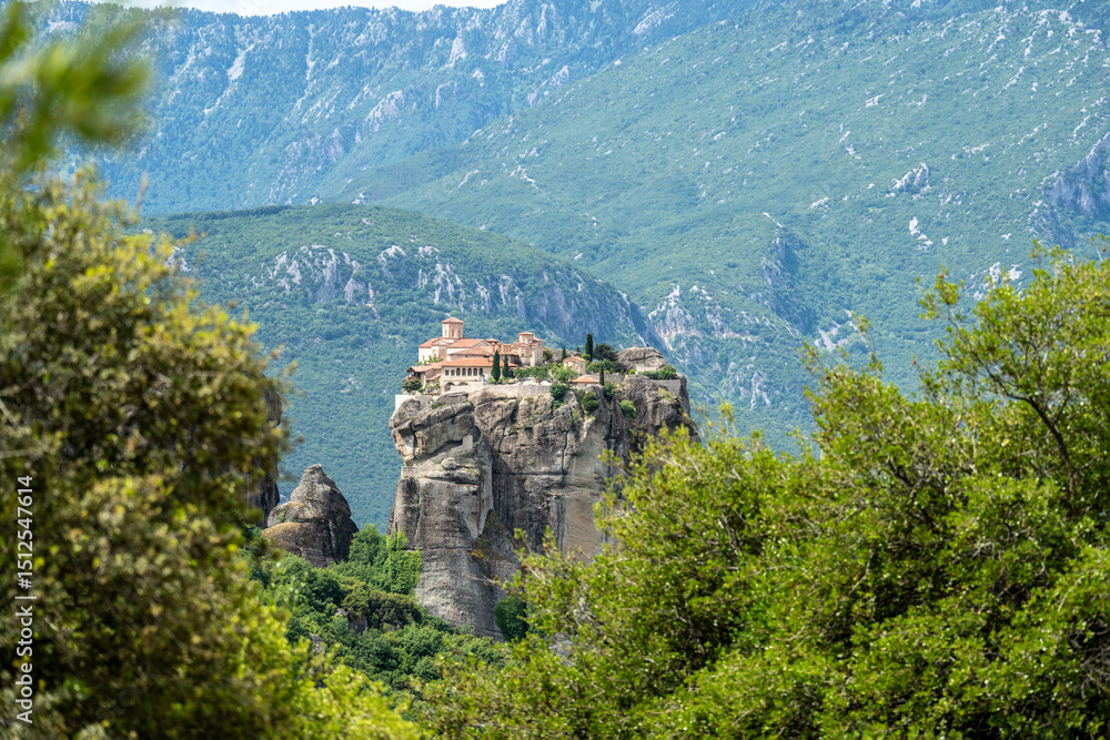 Fototapeta premium ancient churches in the remote mountains of the Meteora Valley in Greece on a May day