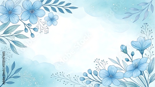 Delicate blue watercolor floral frame background design