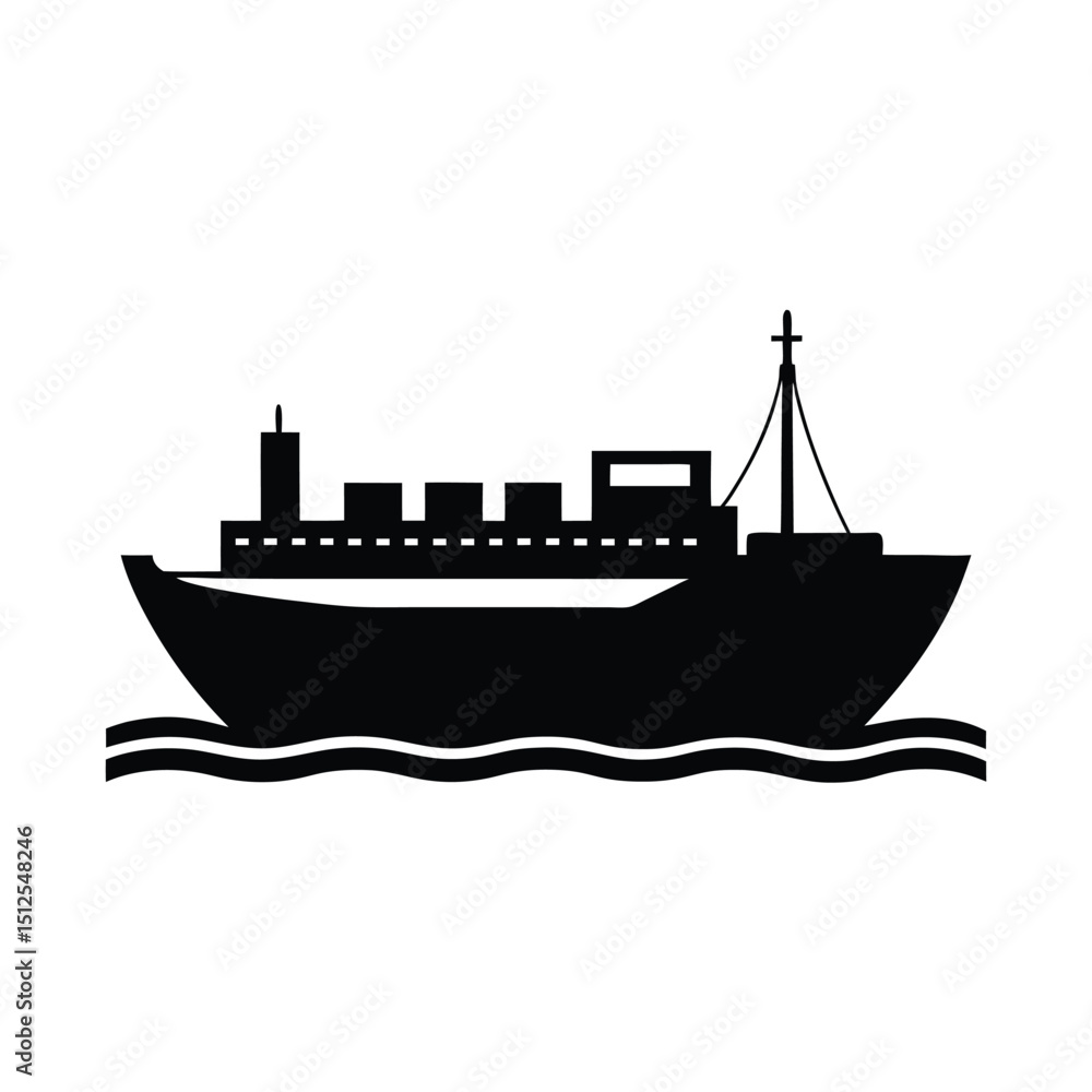 Obraz premium Cargo ship at sea vector silhouette