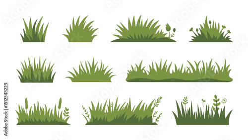 A verdant set of grass illustrations for a natural spring or summer landscape design