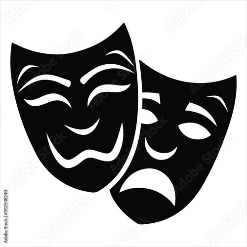 Black Silhouette of Two Theatrical Masks Comedy and Tragedy