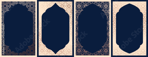 Islamic greeting card set luxury style with arabic pattern for poster, holiday cover, banner vector
