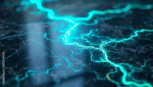 Wallpaper Mural Electric Blue And Emerald Green Veins On Polished Marble Surface, Algorithmic Patterns Torontodigital.ca