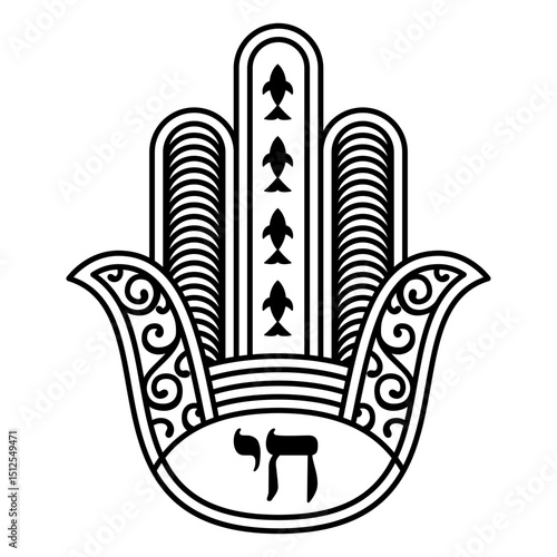Hamsa hand Chai fish filled-stroke