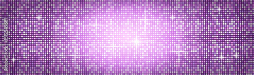 Disco ball mosaic. Vector pattern of disco party, glitter effect, glowing neon purple and pink dot lights. Pixelated texture background for party decoration, night club, web, concert hall, television