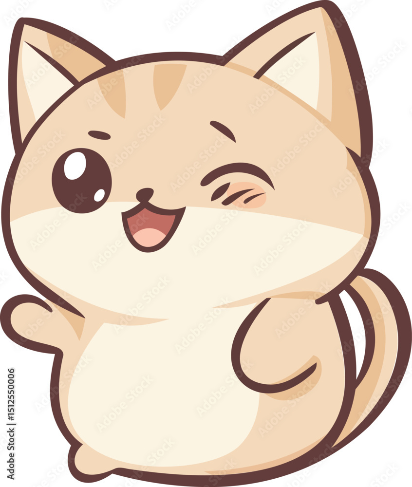 Cute cartoon vector cat character with beige fur and winking expression. Vector cat Ideal for stickers, children book and merchandise. Cute cartoon vector cat character with beige fur and winking expression. Vector cat Ideal for stickers, children book and merchandise.