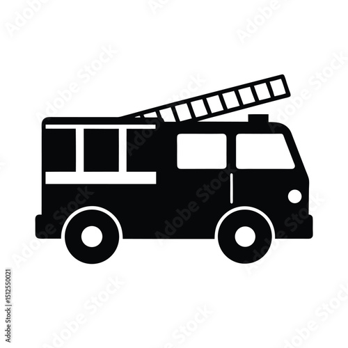 Fire truck with ladder vector silhouette