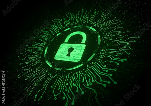 A green padlock centered on a dark background, symbolizing security and protection.