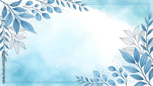 Watercolor blue floral frame elegant botanical background