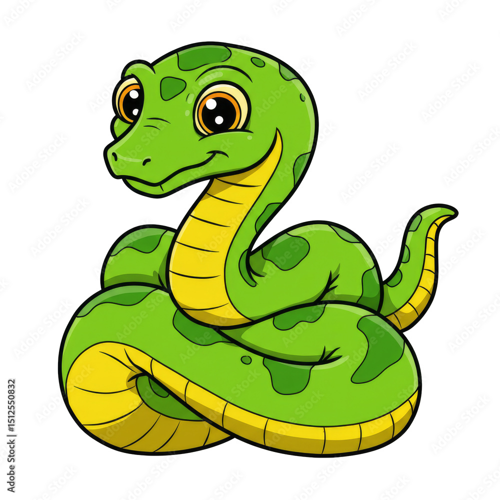 2D Cartoon Green Snake isolated on transparent background, PNG 2D Cartoon Green Snake isolated on transparent background, PNG