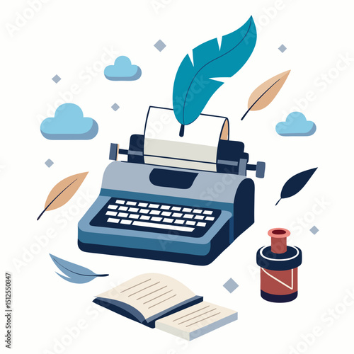 National Writing Day Vector Illustration – Pen, Paper, Storytelling, Creativity Theme