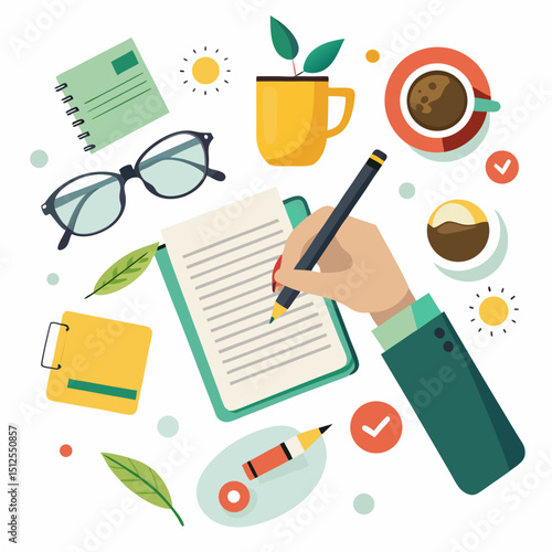 National Writing Day Vector Illustration – Pen, Paper, Storytelling, Creativity Theme
