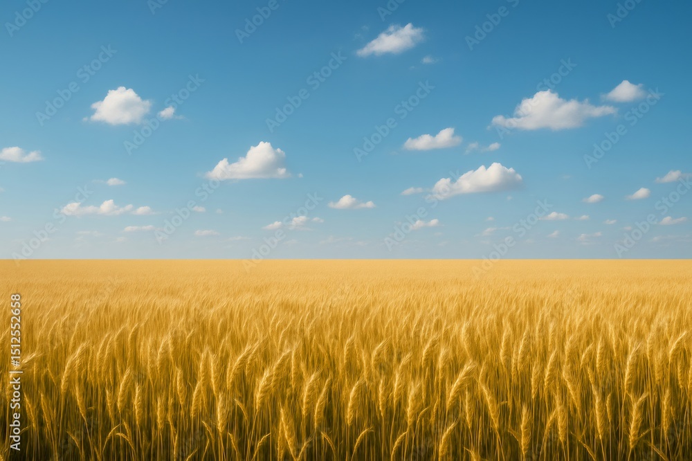 Golden wheat field growing under blue sky with white clouds Golden wheat field growing under blue sky with white clouds