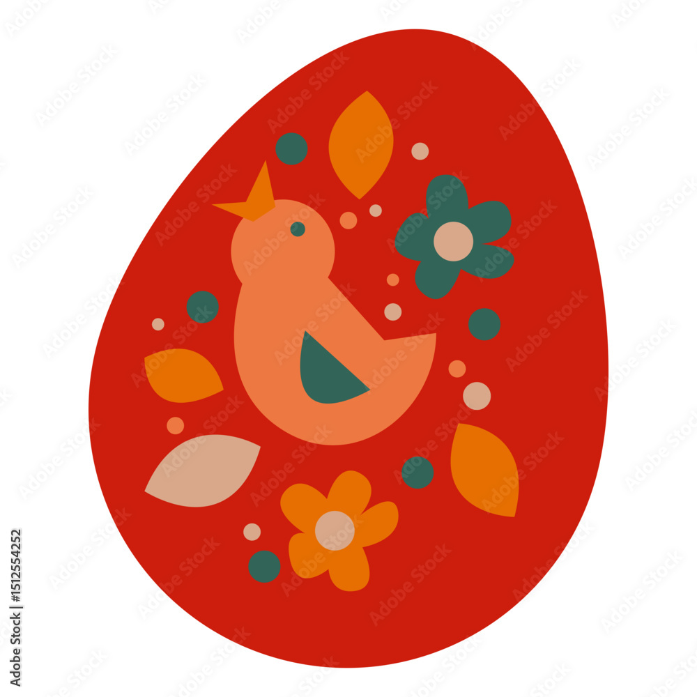 Fototapeta premium Easter flat egg red floral