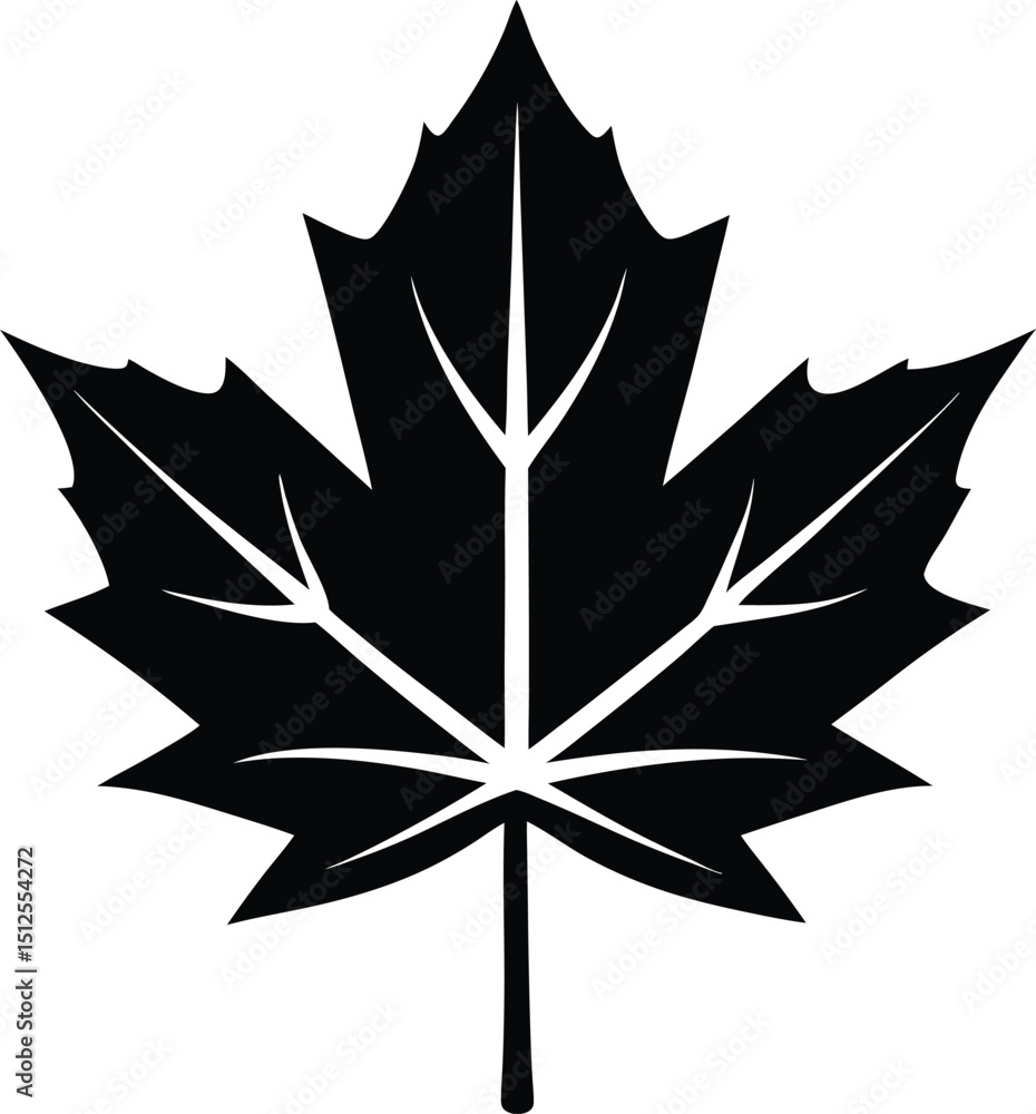 Obraz premium Maple leaf silhouette, autumn leaf vector, black foliage icon, seasonal nature design, simple botanical graphic 