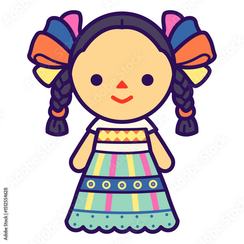 Mexican girl in a colorful dress and braids