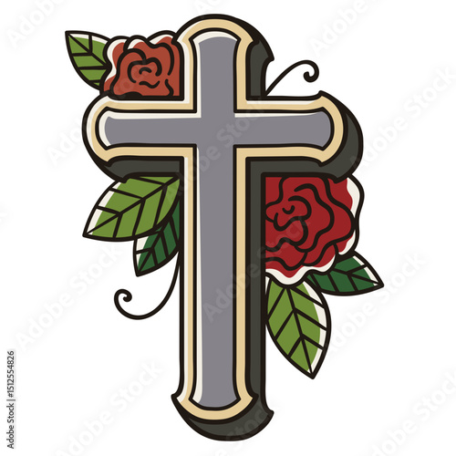 Floral cross tattoo