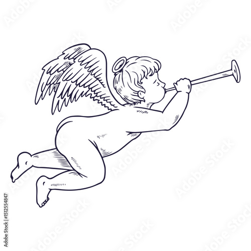 Divine cherub playing the flute