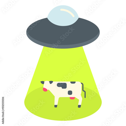 Silver UFO abducting a cow