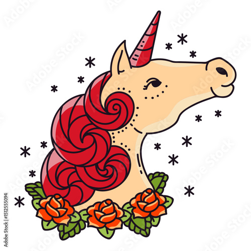 A magical unicorn surrounded by colorful flowers