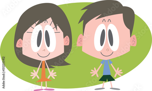 笑顔で正面を向いた男女主線なし