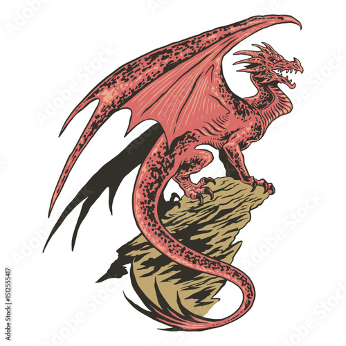 Marvelous dragon perched upon a rock