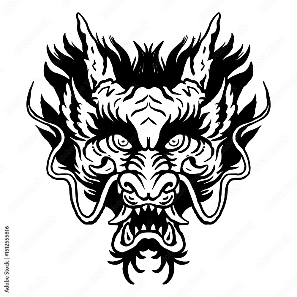 Fototapeta premium Furious dragon head in high contrast