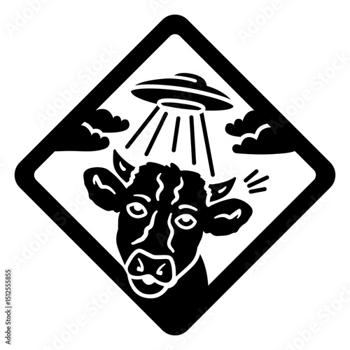 Cow alien kidnap traffic sign