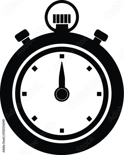 Stopwatch silhouette vector, sports timer icon, minimal timekeeping design, athletic countdown symbol
