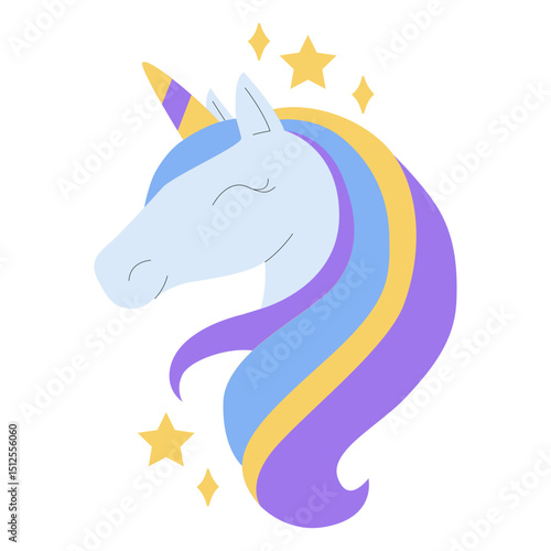 Unicorn with a rainbow mane and stars