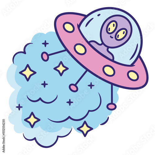 Playful alien spaceship illustration